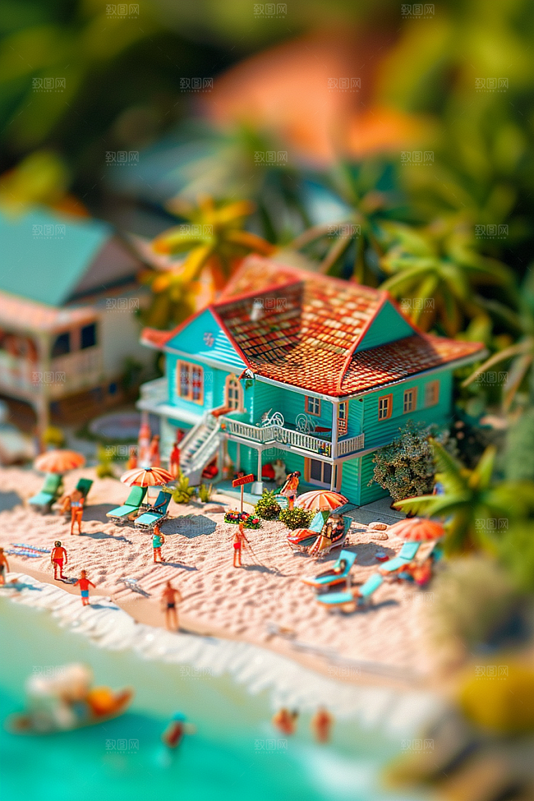 C4D海滩立体夏天模型