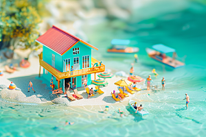 C4D海滩3D夏日模型
