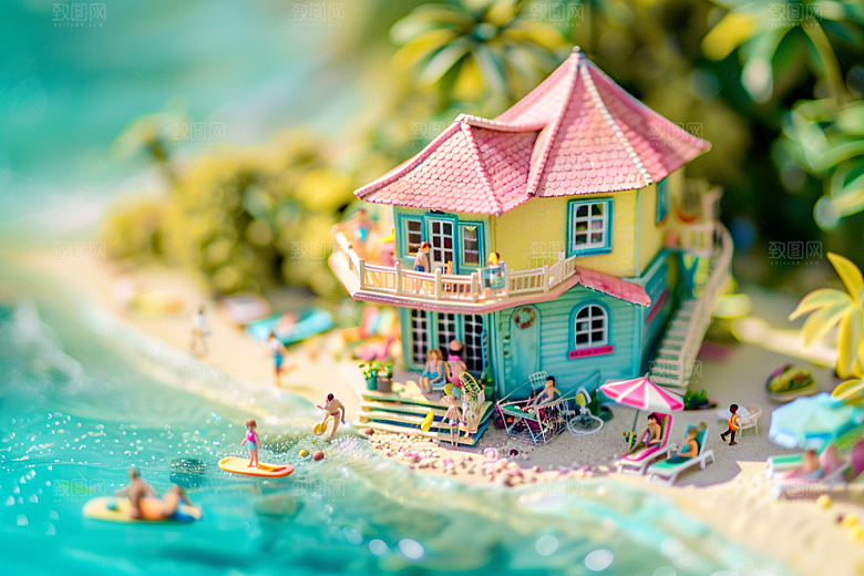 C4D海滩夏天立体模型