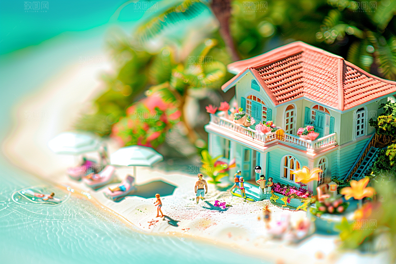 C4D海滩3D海岛旅游模型