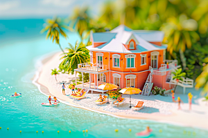 C4D海滩度假海岛旅游模型