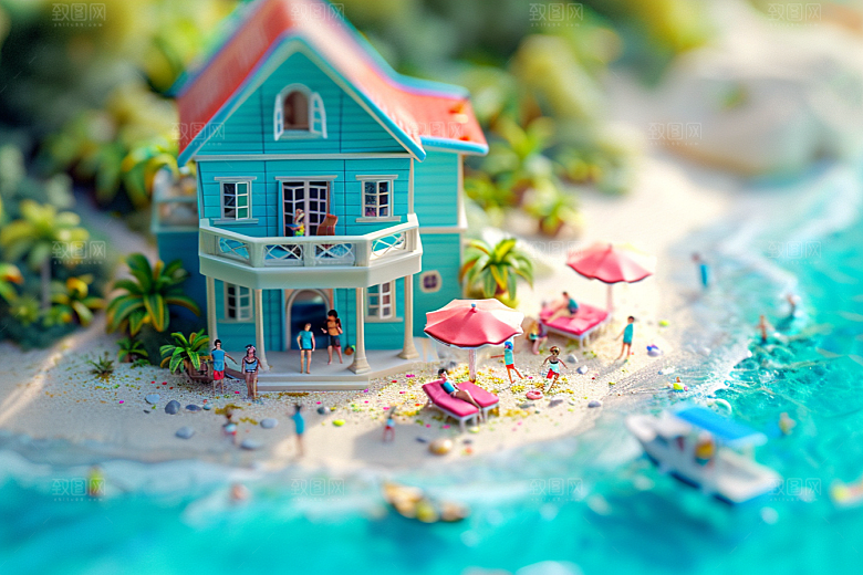 C4D海滩大海夏天模型