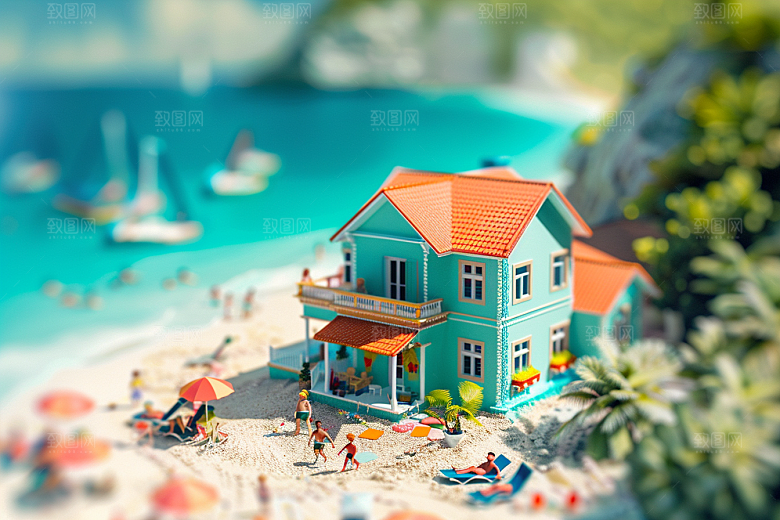 C4D海滩度假海岛旅游模型