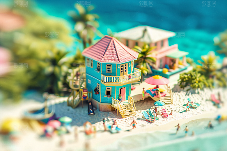 C4D海滩夏天风光模型