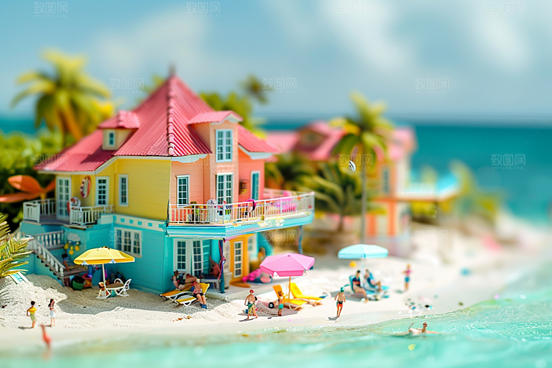 C4D海滩3D立体模型