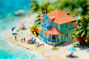 C4D海滩沙滩大海模型