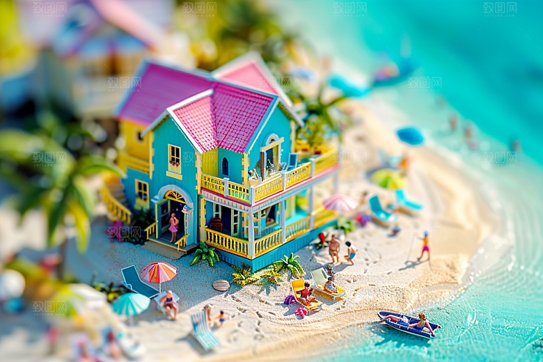 C4D海滩琉璃大海立体模型