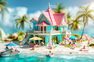 C4D海滩琉璃大海沙滩模型