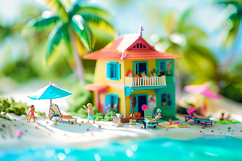 C4D海滩3D夏天模型