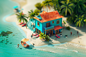 C4D海滩海岛旅游立体模型