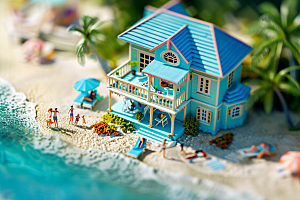 C4D海滩海岛旅游夏日模型