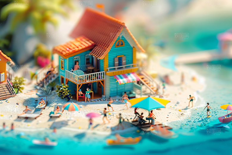 C4D海滩大海度假模型
