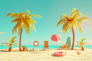 C4D海滩高清夏日模型