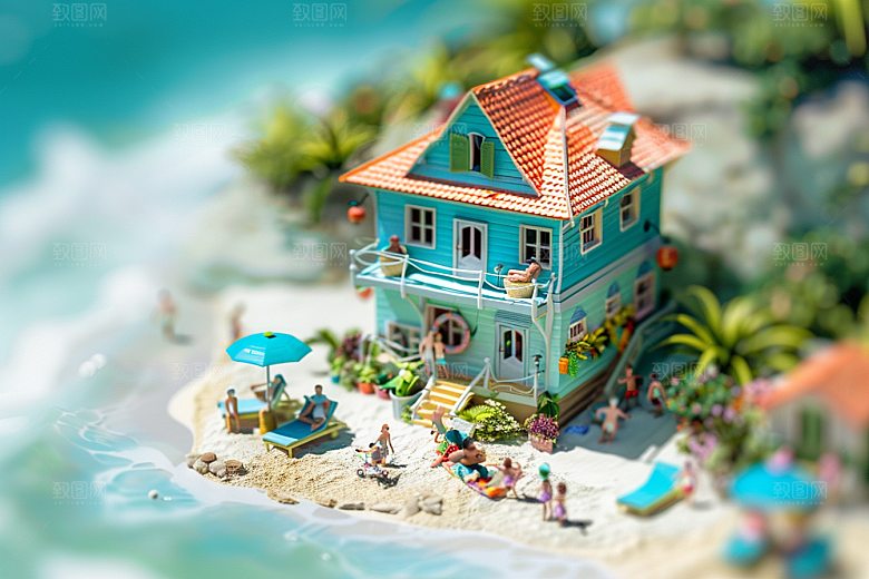 C4D海滩夏天大海模型