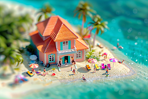 C4D海滩夏日立体模型