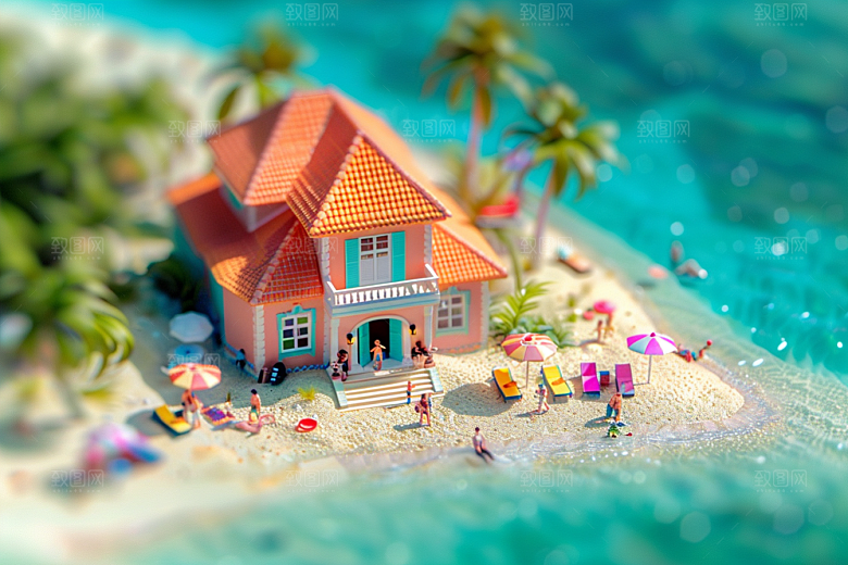 C4D海滩夏日立体模型
