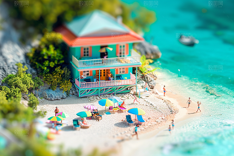 C4D海滩立体夏日模型