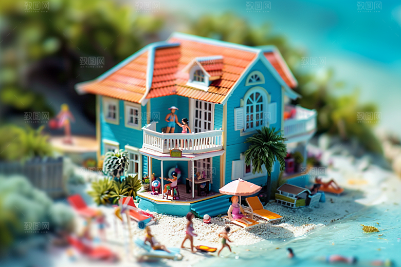 C4D海滩3D琉璃大海模型