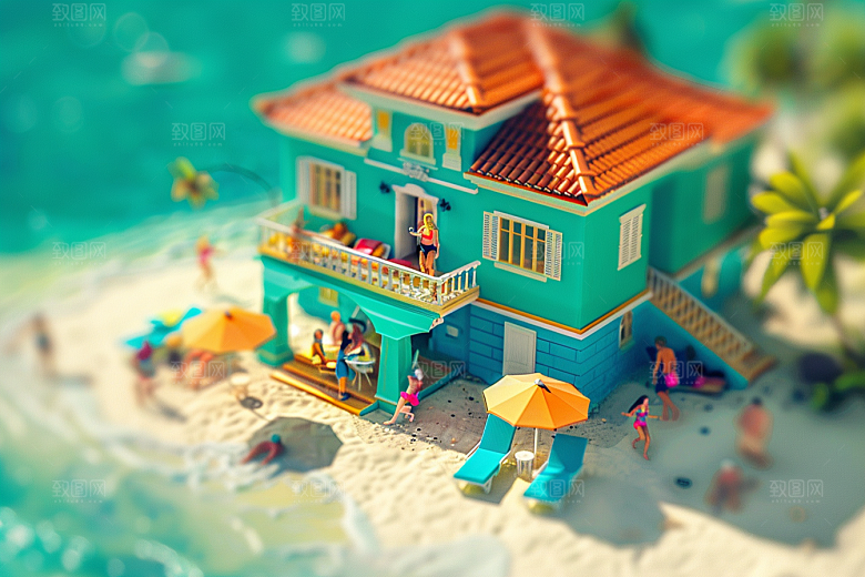 C4D海滩风光夏日模型