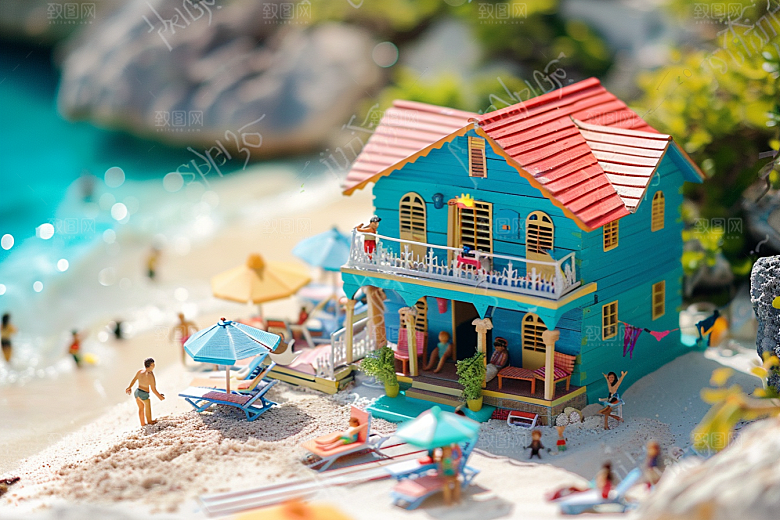 C4D海滩3D琉璃大海模型