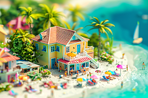 C4D海滩沙滩3D模型