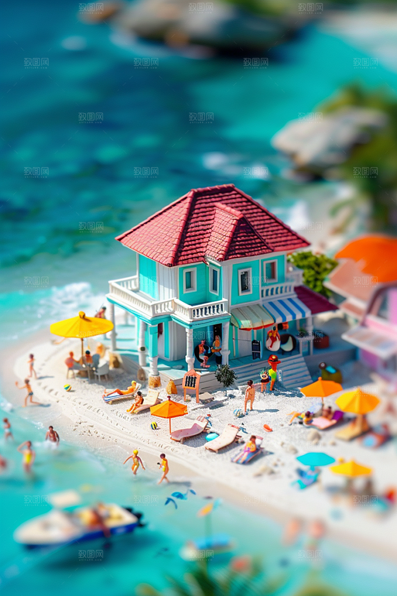 C4D海滩琉璃大海3D模型