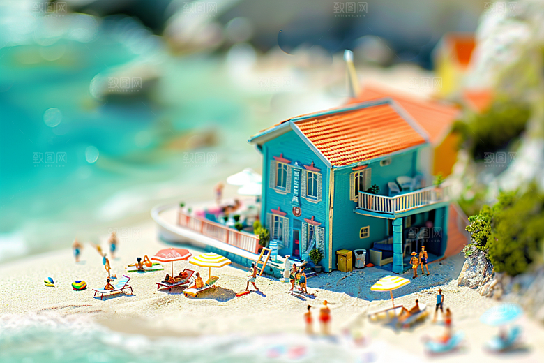 C4D海滩风光夏日模型
