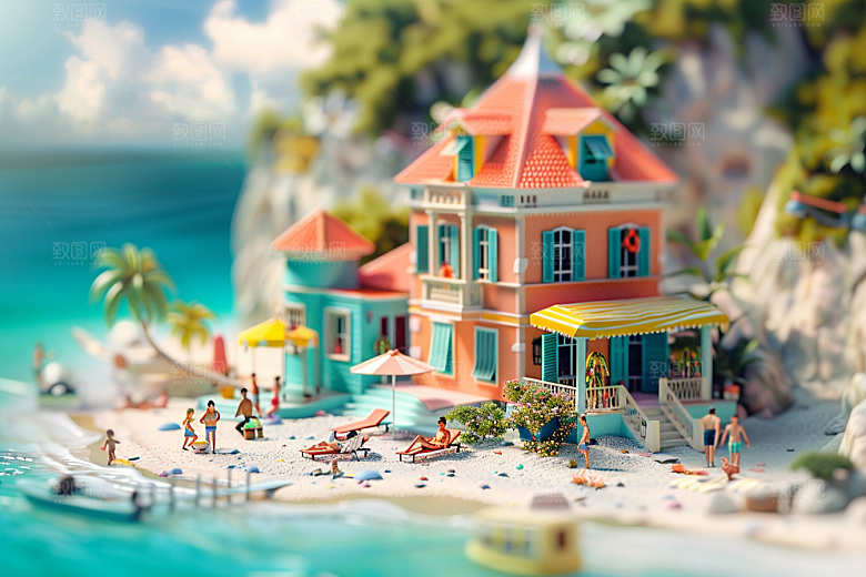 C4D海滩自然夏日模型