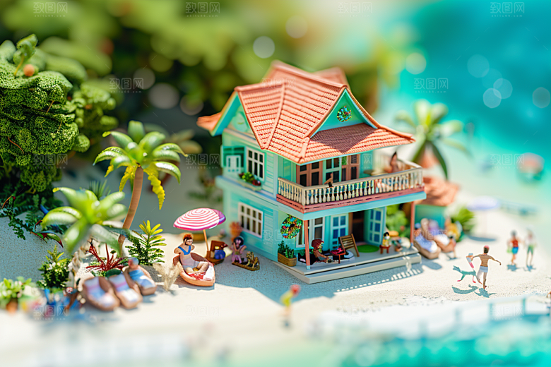 C4D海滩大海自然模型