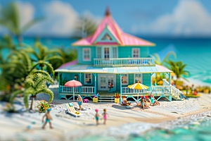 C4D海滩海岛旅游3D模型