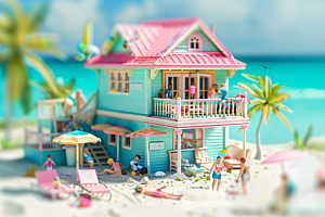 C4D海滩大海海岛旅游模型
