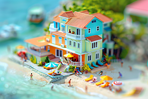 C4D海滩海岛旅游大海模型