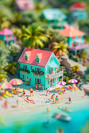 C4D海滩立体3D模型