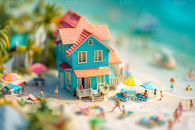 C4D海滩立体3D模型
