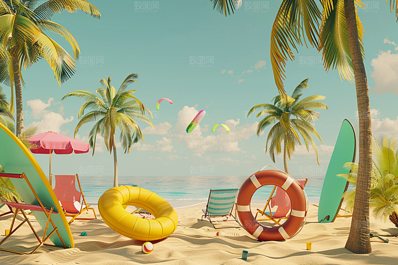 C4D海滩风光立体模型