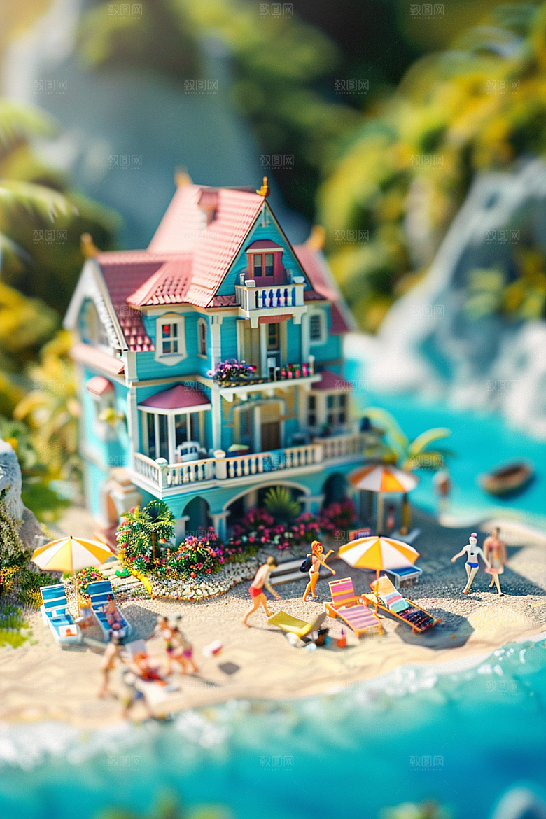C4D海滩风光夏日模型
