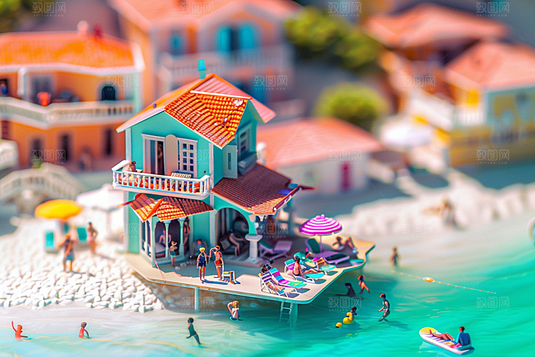 C4D海滩大海夏天模型