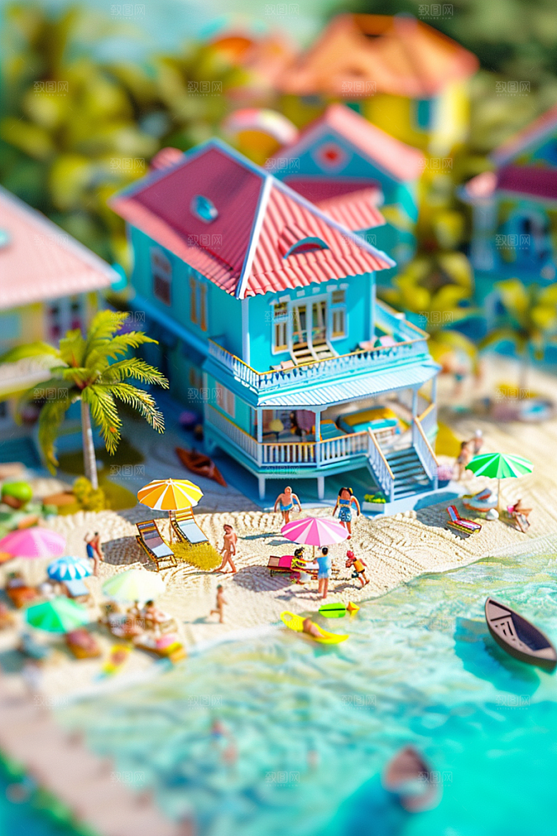 C4D海滩3D琉璃大海模型