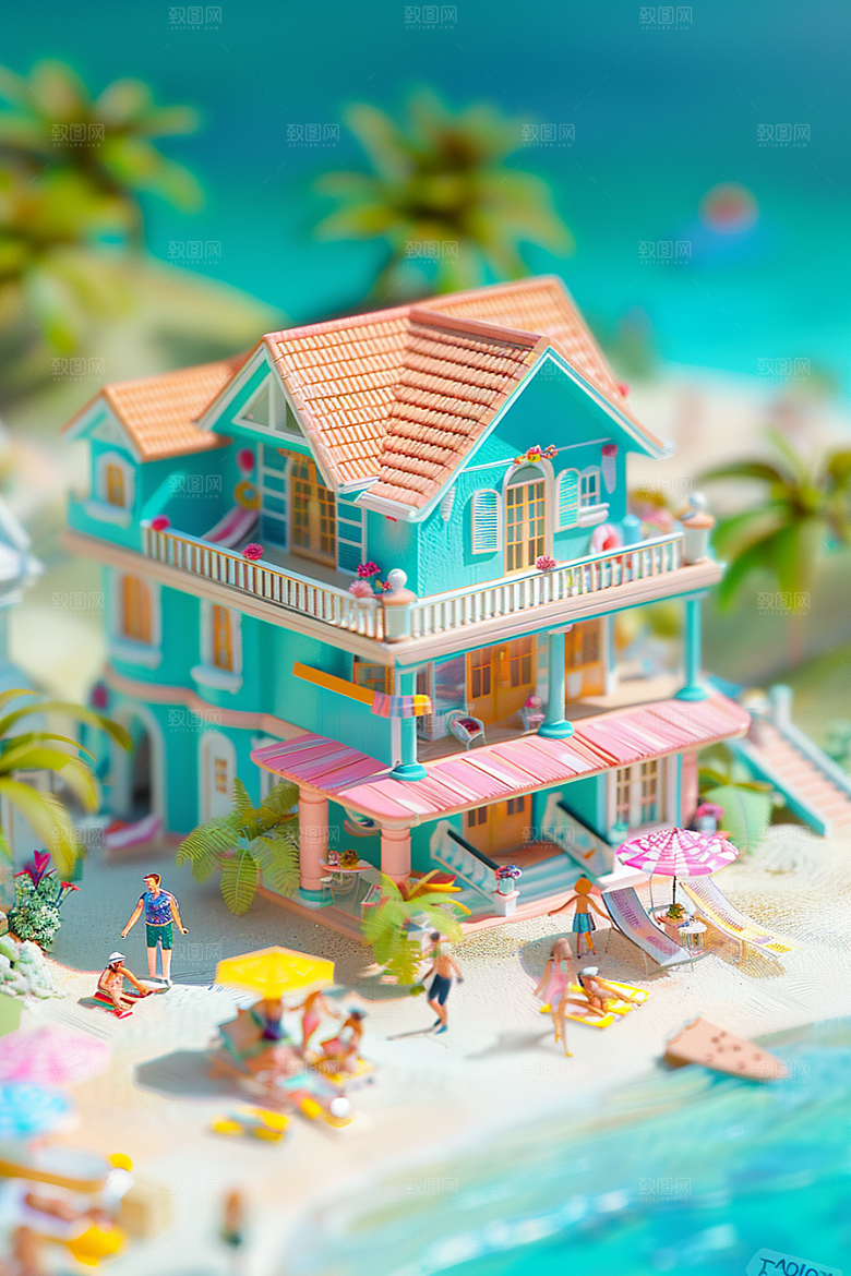 C4D海滩自然琉璃大海模型