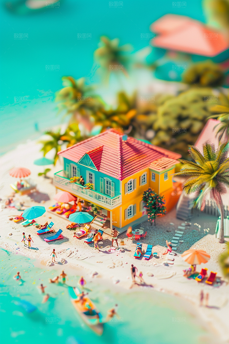 C4D海滩夏日3D模型