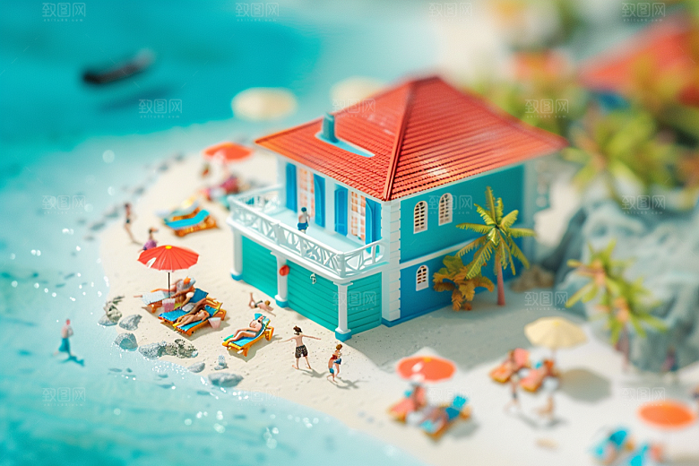 C4D海滩大海风光模型