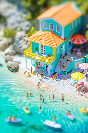 C4D海滩夏天海岛旅游模型