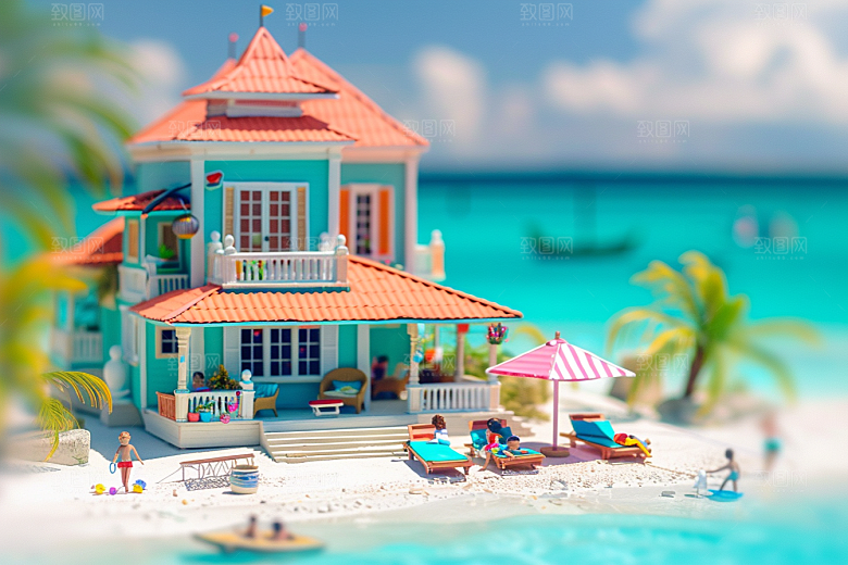 C4D海滩风光夏日模型