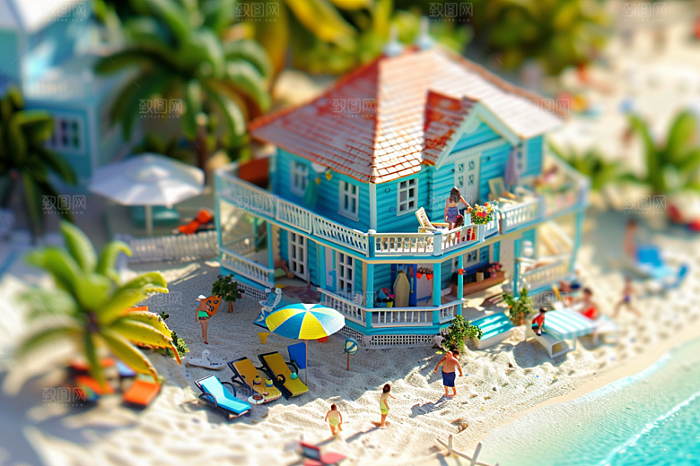C4D海滩高清度假模型