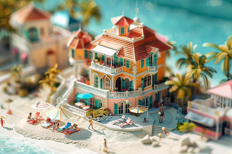 C4D海滩风光度假模型