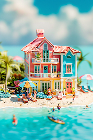 C4D海滩大海海岛旅游模型