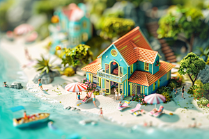 C4D海滩海岛旅游度假模型
