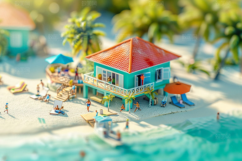 C4D海滩立体夏天模型