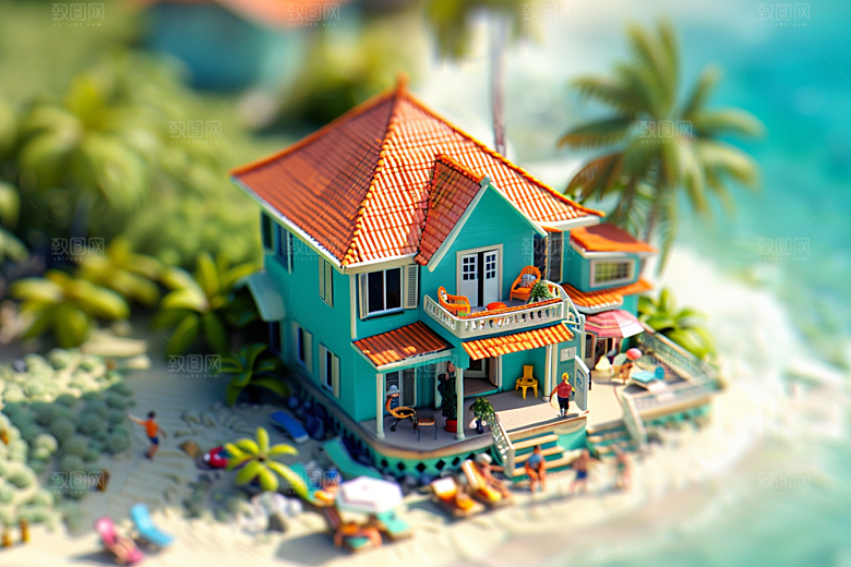 C4D海滩夏日度假模型
