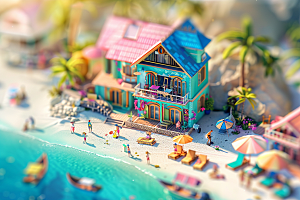 C4D海滩沙滩3D模型